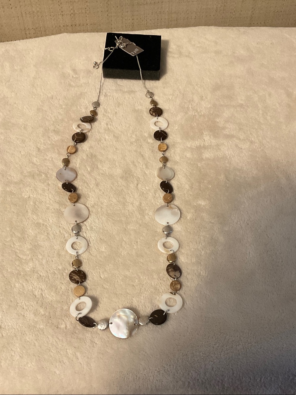 J. Jill White and Brown Shell Disc Necklace